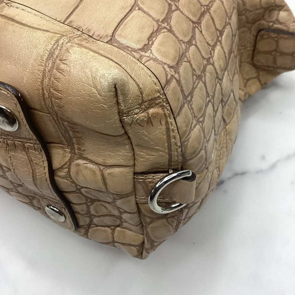 RARE COACH ASHLEY SATCHEL FAUX CROC TAN CAMEL HAND SHOULDER BAG FALL RETIRED GUC